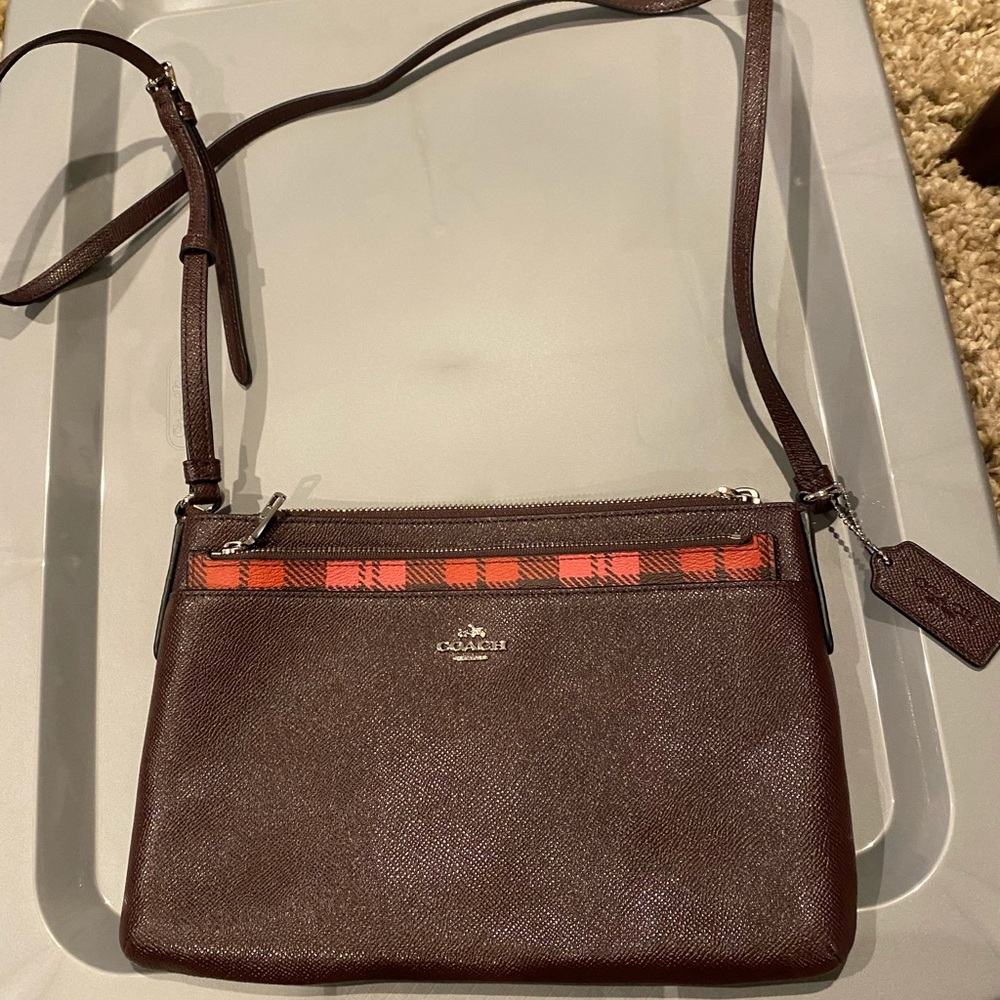 Coach purple and plaid crossbody